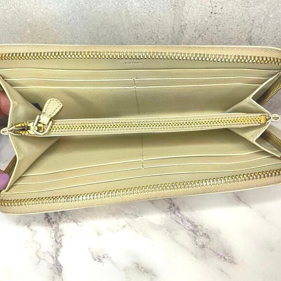 Prada Saffiano Cream Leather Zip Wallet Gold Hardware with Authenticity Card - Picture 12 of 12